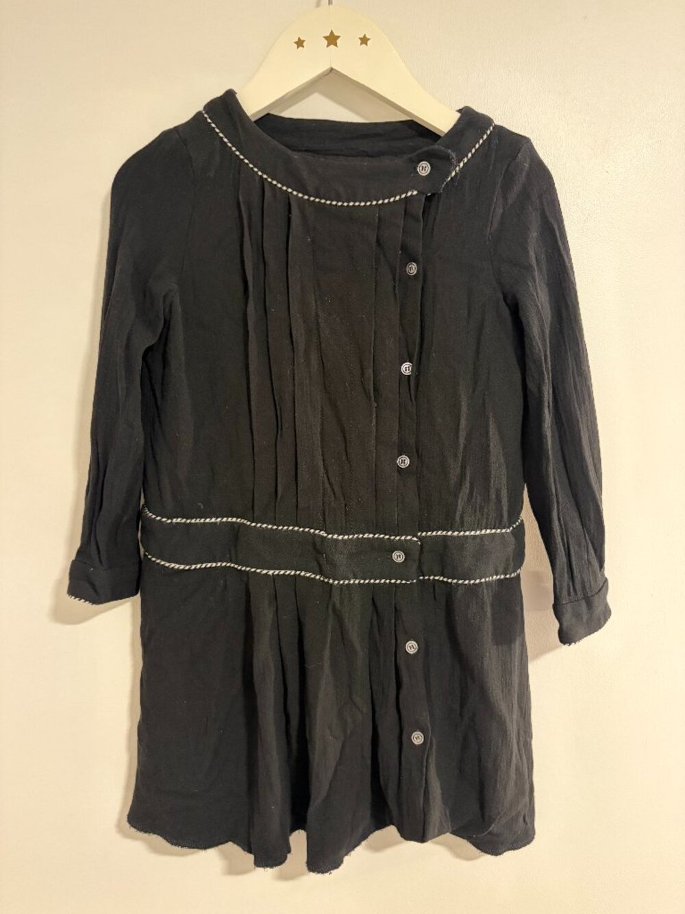Bonpoint Bluette Dress in Black with White Stitching